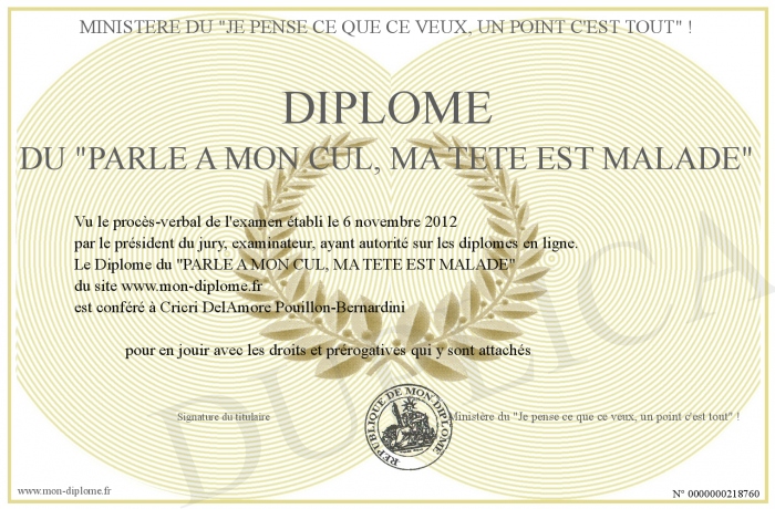 Parle A Mon Cul Ma Tete Est Malade Diplome-du--PARLE-A-MON-CUL--MA-TETE-EST-MALADE-